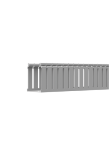 Canaleta Ranurada de PVC con Tapa, Tipo F, 108 mm de Ancho, 104.1 mm de Alto y 2 m de Largo, Color Gris