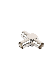 Adaptador Triple en T para 50 Ohm de BNC Hembra a Doble BNC Hembras, Níquel/ Plata/ Teflón.
